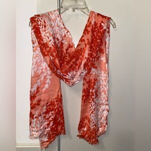 Red & White Leafy Lightweight Women's Scarf